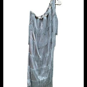 Franco American Jazz Tap Dance Fringe Silver Shimmer Flapper 1920s Dress Med